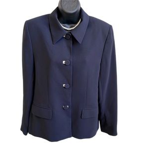 Casual Corner Vintage Blazer Like New Navy Blue With White Accent